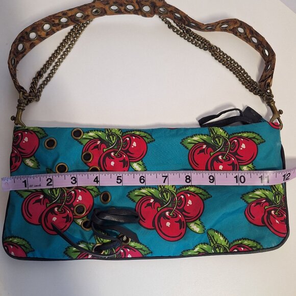 Betseyville Betsey Johnson Cherry HandBag Purse Chain & Leather Strap Turquoise - Picture 3 of 9